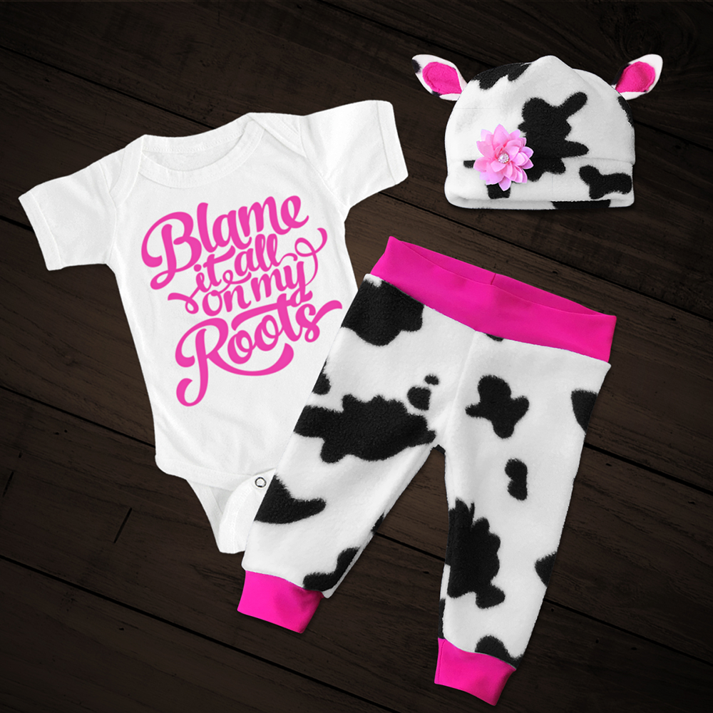 Blame It All On My Roots Cow Print Pants Set 18 24 Months Add Hat