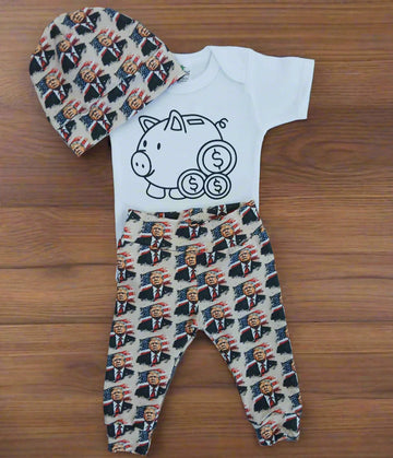 Trump Piggy Bank Pant & Hat Set