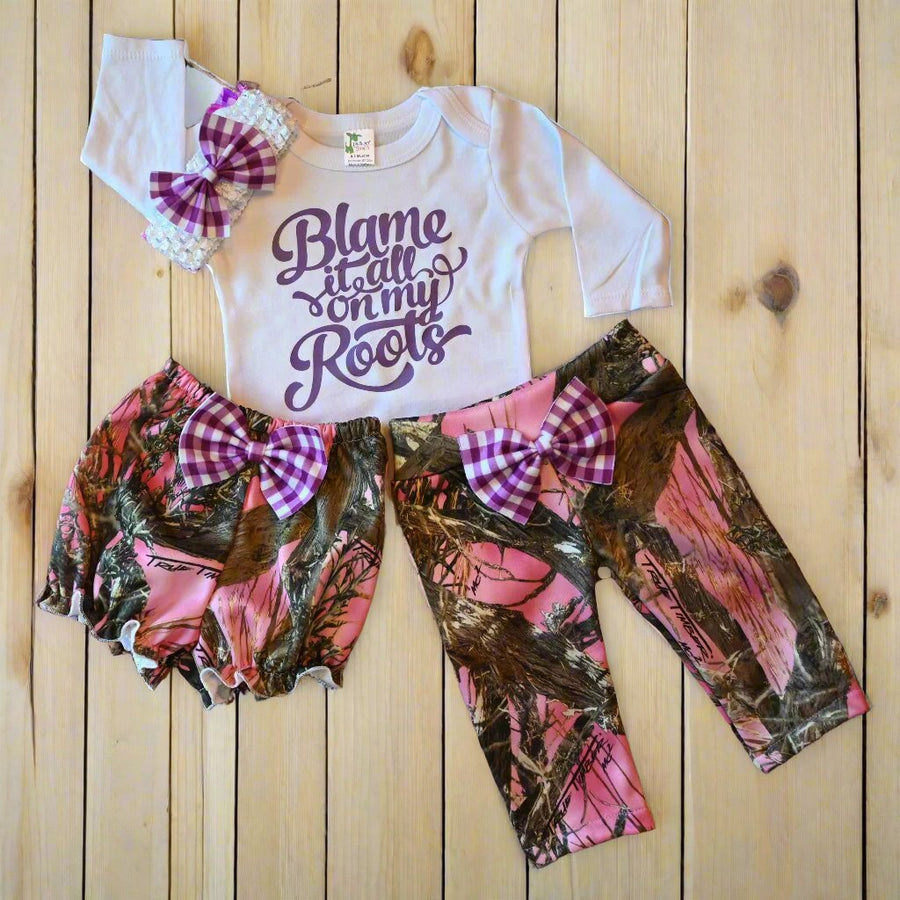 Pink Camouflage Pant With Bow Set-With Bloomer Option