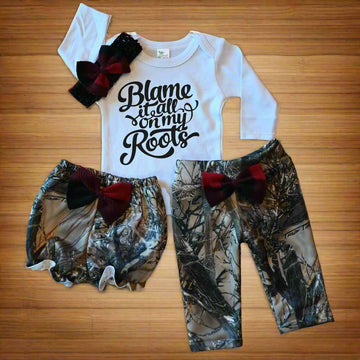 Camouflage and Plaid Bow Pant Set-With Bloomer Option