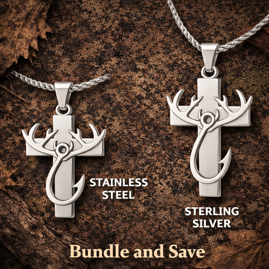 Hunting, Faith & Fishing Pendant Necklace Small-Stainless 1.25