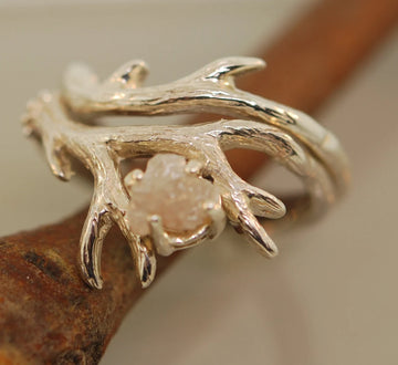 Antler Ring 2 Set with Raw Diamond-Sterling Silver