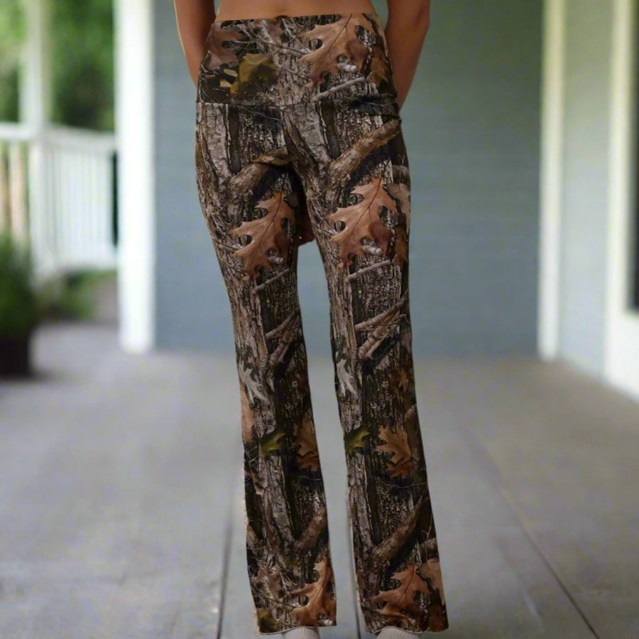 Camouflage Fold Over Waist Flaire Legging Pants