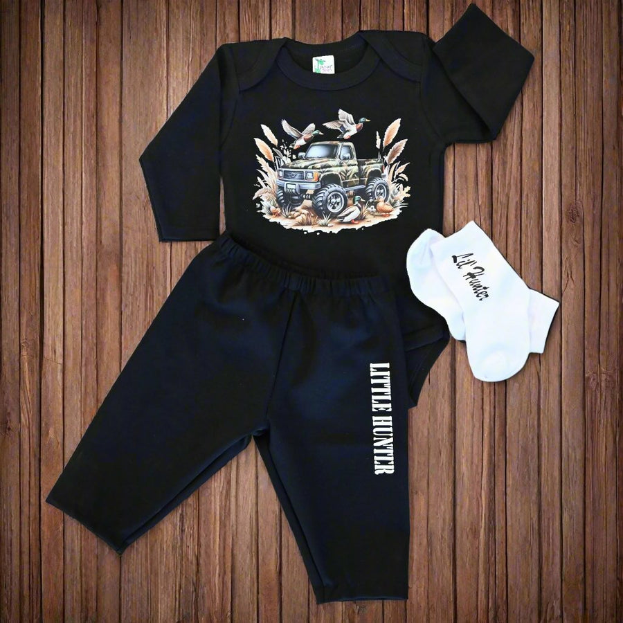 Little Hunter Black Pant Set With Sock Option