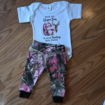 Pink Pack My Diaper Bag I'm Going Huntin' With Daddy Girl Two Piece Pant Set