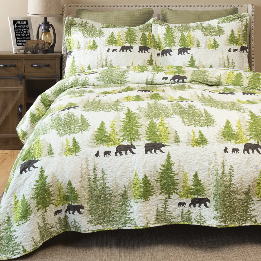 Green & White Pine Wilderness Quilt Set