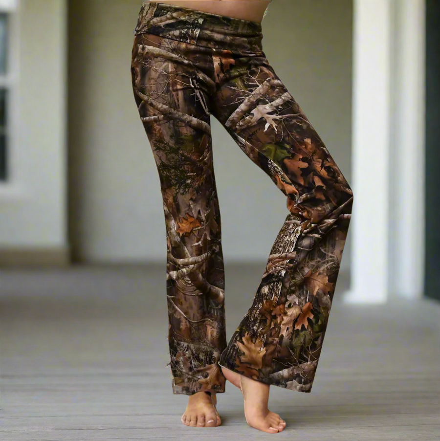 Camouflage Fold Over Waist Flare Legging Pants