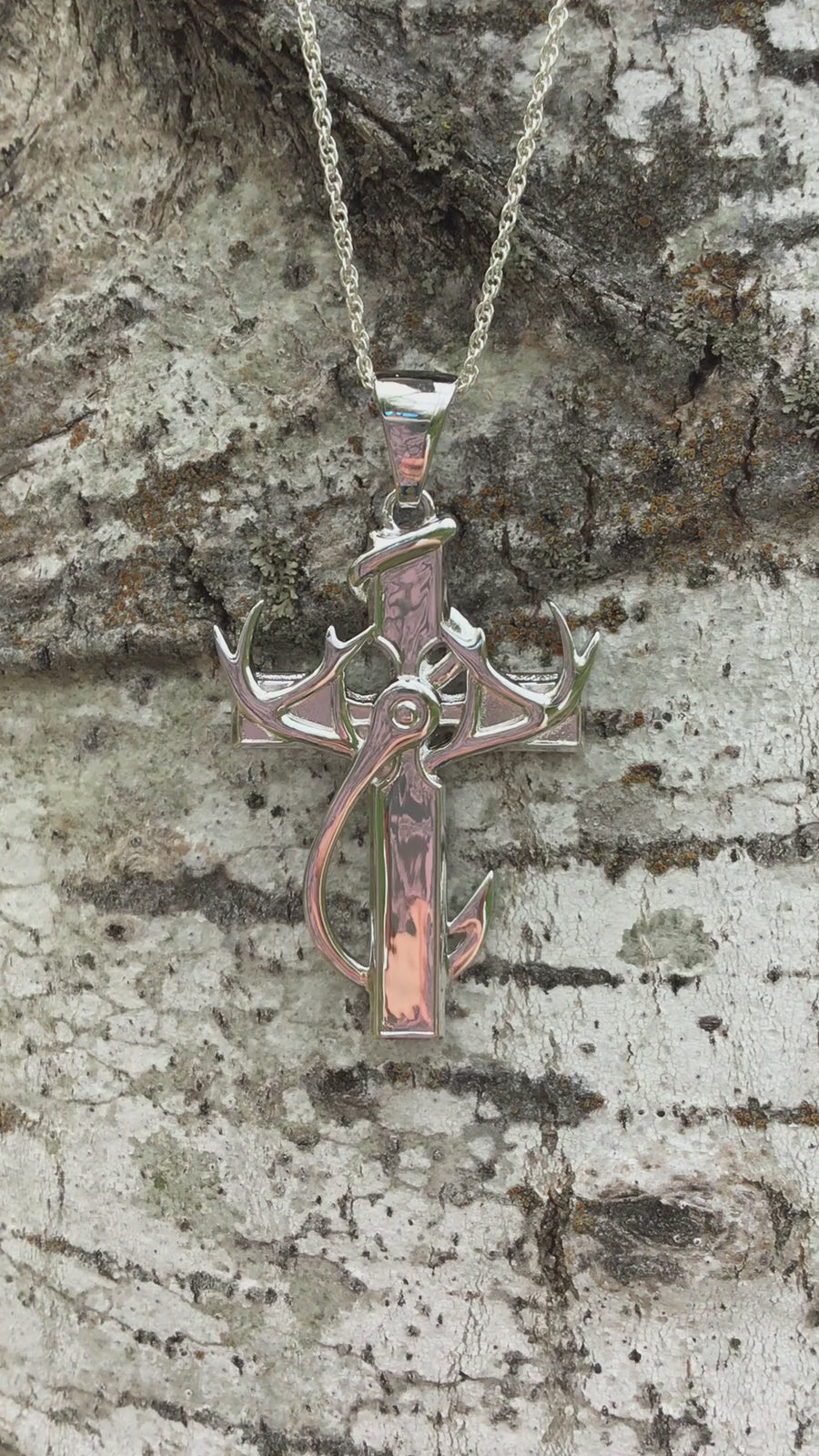 .925 Silver - Hunting Faith & Fishing Cross Pendant Necklace