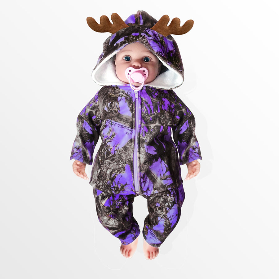 Purple Baby Camo Hooded Jacket and Pants with Antlers