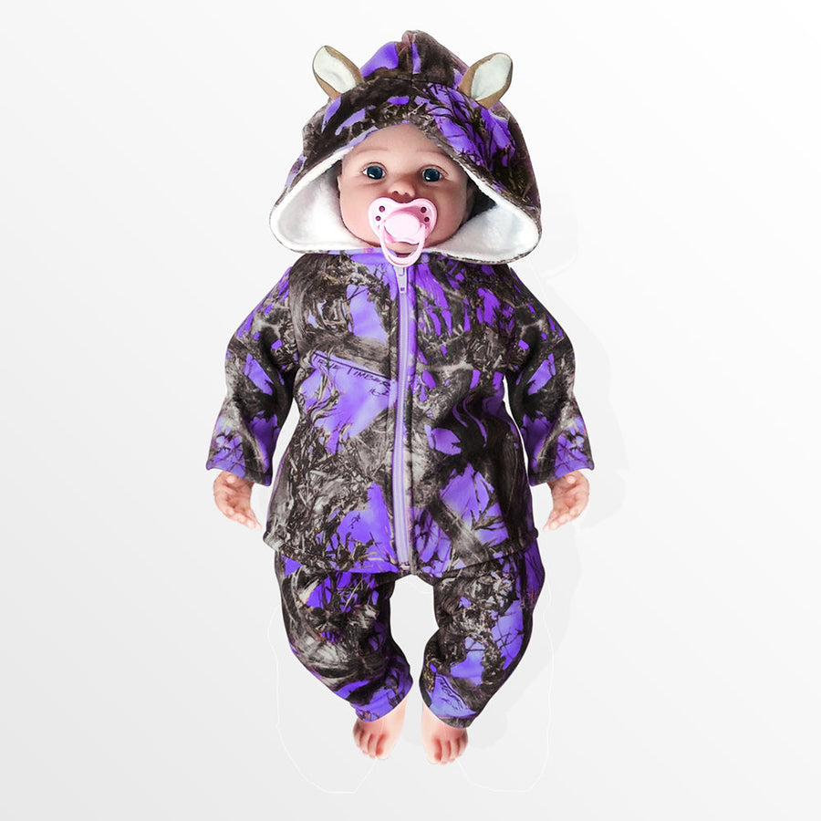 Purple Baby Camo Hooded Jacket and Pants with Ears