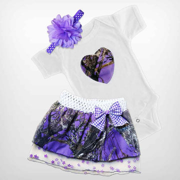 Baby Purple Camo Heart Skirt and Onesie Set