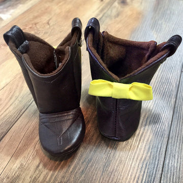 Dark Brown Baby Cowboy Boots with Yellow Bow