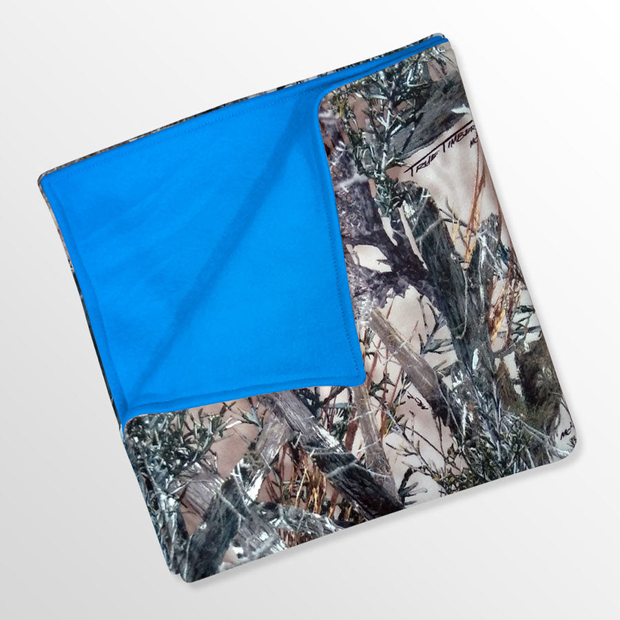 Hunting Camo Fleece Baby Blanket with Blue Backing