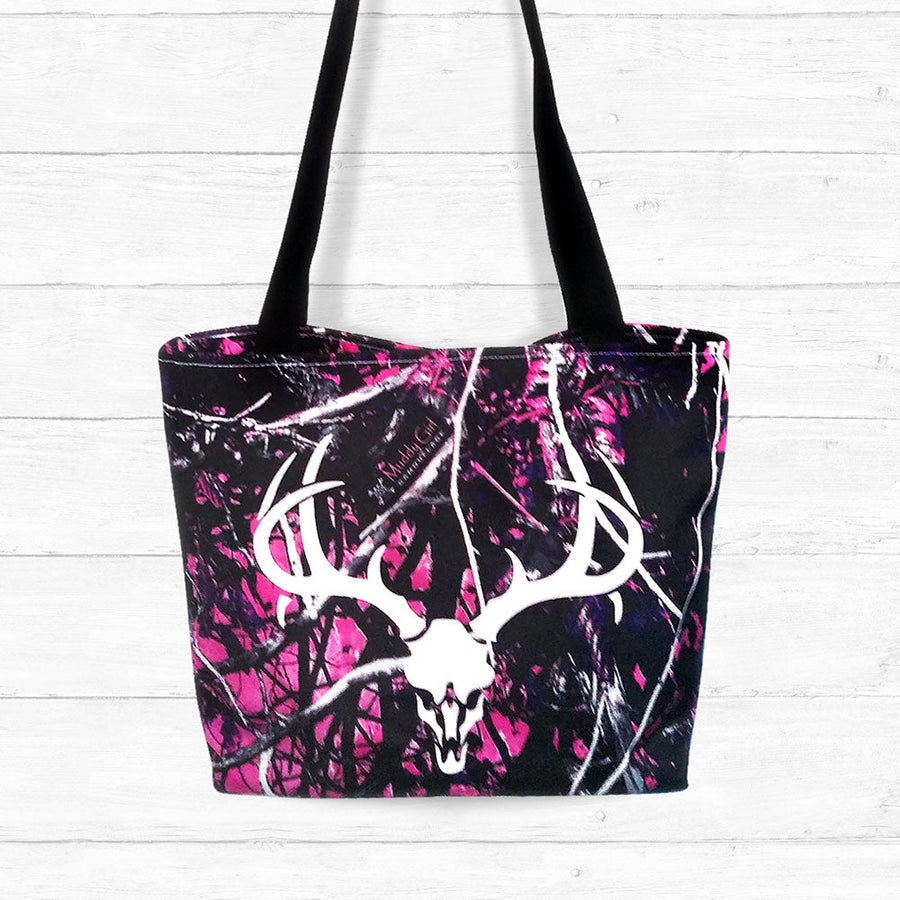 Muddygirl Camo Tote Bag with Skull and Antlers