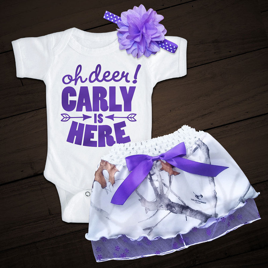 Personalized OH DEER! Snow Camo and Purple Skirt Set
