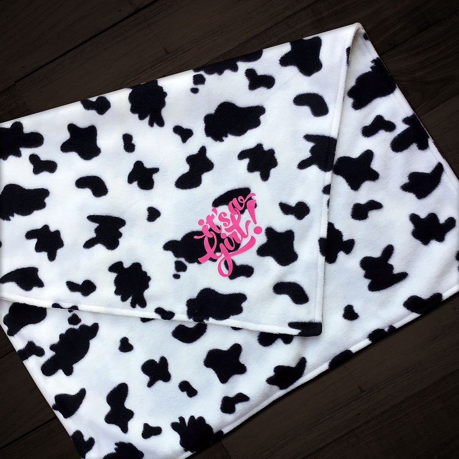 IT'S A GIRL!  Cow Print Baby Blanket
