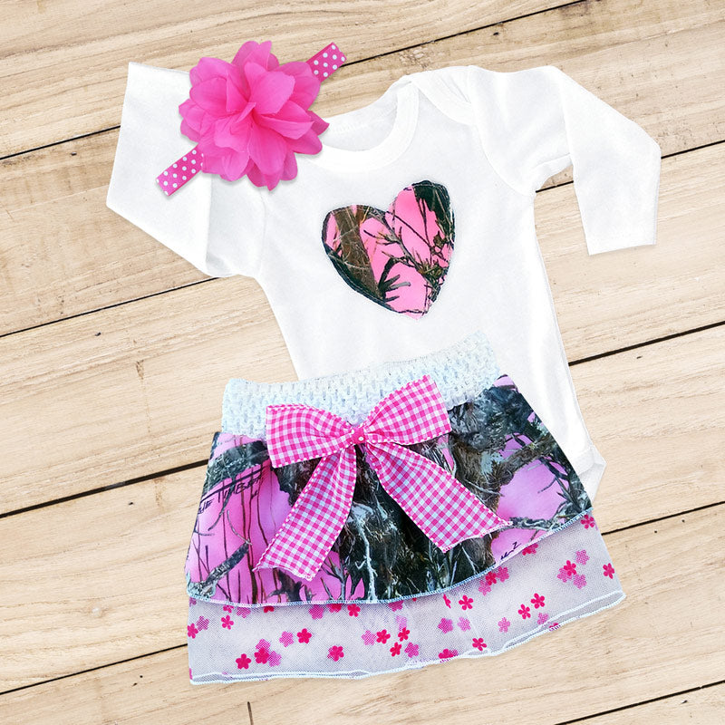 Pink Camo Heart Skirt Set