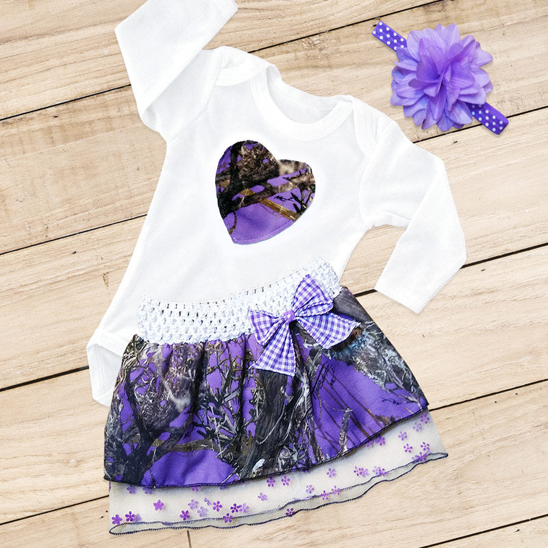 Purple Camo Heart Skirt Set