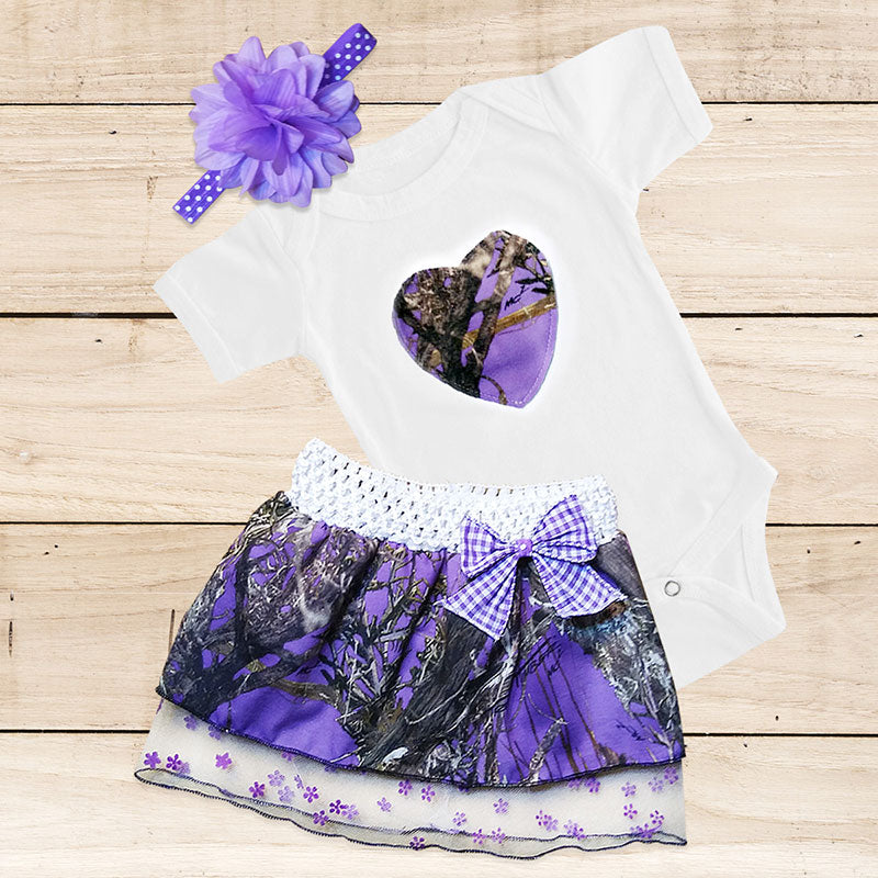 Purple Camo Heart Skirt Set