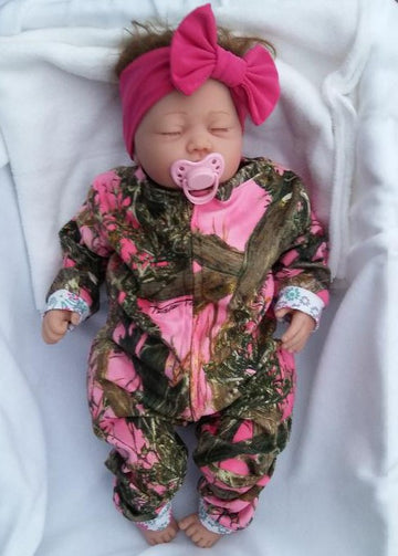 Baby Camo and Pink Zipper Jumpsuit with Headband